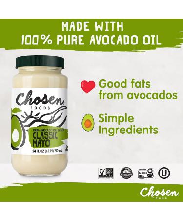 Chosen Foods Avocado Oil-Based Classic Mayonnaise 24 fl oz - Gluten & Dairy Free | Low-Carb Keto & Paleo Diet Friendly | Made with Cage Free Eggs - Buy Online on GoSupps.com