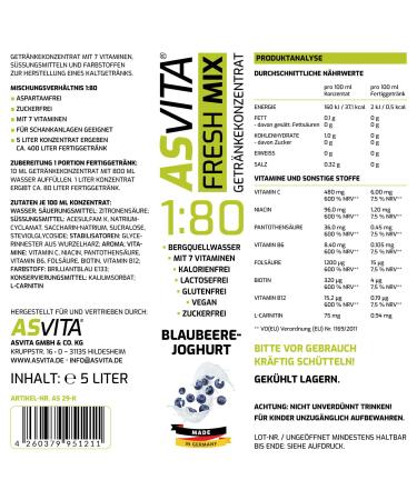 ASVITA Beverage Concentrate Fresh Mix 1:80 | 5L Syrup Sugar-Free 22 Flavors - Blueberry Yoghurt - Buy Online on GoSupps.com