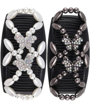 4 Pcs Beaded Hair Combs Clips for Women - Butterfly & Flower Design | Elastic Magic Beads Hair Slides for Girls Hair Styling - Buy Online on GoSupps.com
