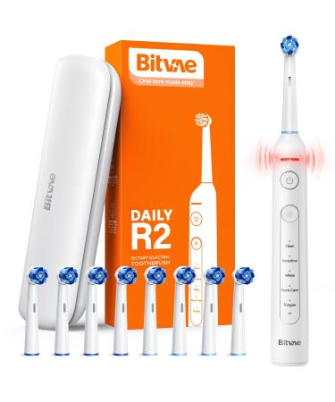 Bitvae R2 Rotating Electric Toothbrush for Adults with 8 Brush Heads 5 Modes Rechargeable Power Toothbrush with Pressure Sensor White White 1 Pack
