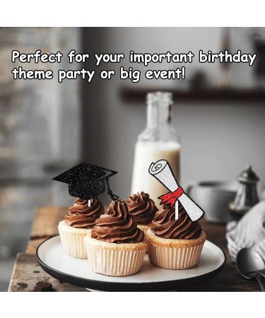 18pcs Glitter Graduation Certificate Cap Dessert Cupcake Topper Congrats Grad 2024 Theme Decorations 2024 Preschool High School College Graduation Party Decor Supplies - Buy Online on GoSupps.com