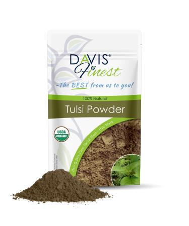 Davis Finest Organic Tulsi Holy Basil Pure & Natural Leaves Powder 100g Hair & Skin Care Ayurvedic Skin Tightening Facial Mask Itchy Scalp Promotes Hair Growth 100.0 Grams