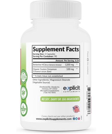 eXplicit Supplements Premium Berberine & Ceylon Cinnamon Supplement 180 Capsules - Buy Online on GoSupps.com