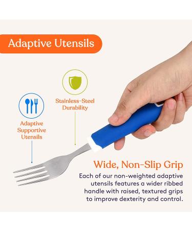 Special Supplies Adaptive Utensils Set - Non-Weighted, Non-Slip Handles for Hand Tremors, Arthritis, Parkinson's or Elderly Use - Stainless Steel Cutlery Set - Blue - Buy Online on GoSupps.com