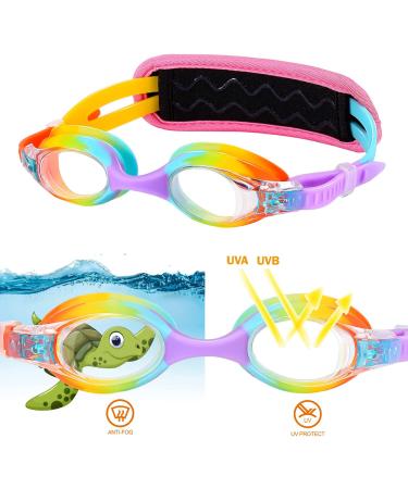 RUIGAO Kids Swim Goggles 3-14 | No Hair Pull | Fabric & Bunge Strap | Rainbow Design - Buy Online on GoSupps.com