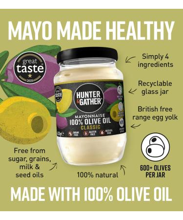 Hunter & Gather Mayonnaise l'Huile d'Olive 630g | Fabriqu du d' uf pasteuris de poules britanniques lev es en plein air | Mayonnaise pal o c to sans sucre et sans gluten Classique 630 g - Buy Online on GoSupps.com