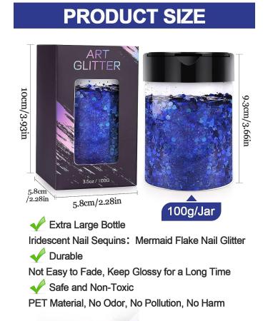 EBANKU Chunky Glitter 100g Holographic Blue - Multi Purpose Laser Flake for Resin Crafts, Nails, and Cosmetics - Hexagon Shape - Buy Online on GoSupps.com