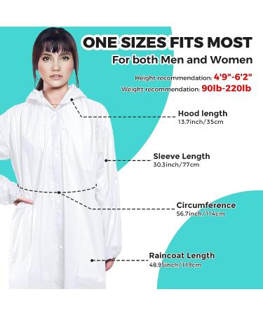 BFONS 2 Pcs Reusable White EVA Rain Ponchos for Adults | Waterproof Rain Coats for Camping, Hiking & Travel | Drawstring Hood & Sleeves | Men & Women - Buy Online on GoSupps.com