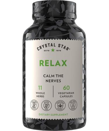 Crystal Star Relax (60 Capsules) - Helps Calm Nerves with Ashwagandha, American Skullcap And Kava Kava - NON-GMO