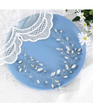 Handcess Bridal Wedding Headband | Silver Crystal Leaves Hair Accessories for Bride & Bridesmaids - Buy Online on GoSupps.com