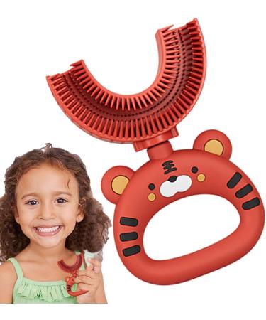 U-Shaped Children's Toothbrush - Cartoon Tiger Design Soft Silicone Brush Head Extra Soft for Whole Mouth Cleaning & Training | Shop Now! - Buy Online on GoSupps.com