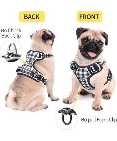Heele Dog Crockery & No-Pull Harness | Medium-Sized Reflective Dog Gear - Soft Adjustable Padded Handle - Black & White Checkered - Buy Online on GoSupps.com