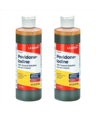 Leader Povidone Iodine 10% Prep Solution USP First Aid Antiseptic Wound Cleanser Wound Wash Antiseptic Soap (8 Fl Oz Pack of 2) 8 Fl Oz (Pack of 2)