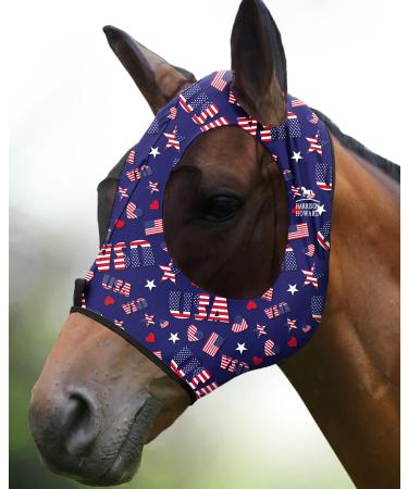Harrison Howard Super Comfort Stretchy Fly Mask Large Eye Space with UV Protection Skin with Breatathability Starry Medium USA lettering