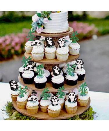 24 Panda Glitter Green Bamboo Cupcake Toppers - Cute Animal Cake Decorations for Baby Showers & Kids Birthday Parties - Buy Online on GoSupps.com