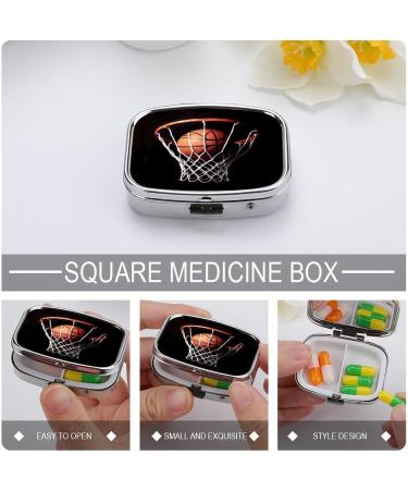 Basketball Print Pill Box | 2 Compartment Portable Medicine Organizer | Decorative Metal Case for Pocket & Purse - Buy Online on GoSupps.com