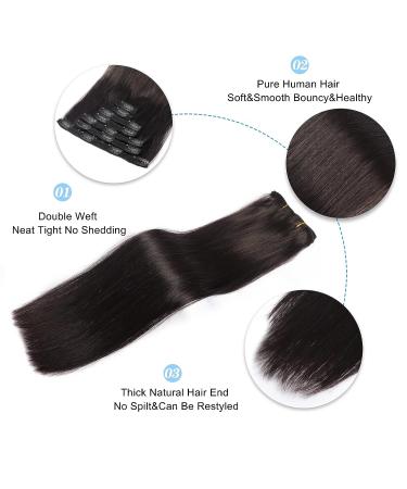 16 Inch Natural Black Clip in Hair Extensions - Real Human Hair Double Weft, Soft Straight, Unprocessed - Premium Quality - Buy Online on GoSupps.com