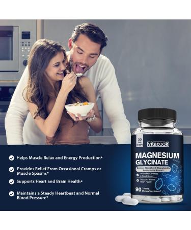 Vitacook Magnesium Glycinate 300mg - Natural Calmness & Heart Support | Non-GMO, High Potency 90 Tablets - Buy Online on GoSupps.com