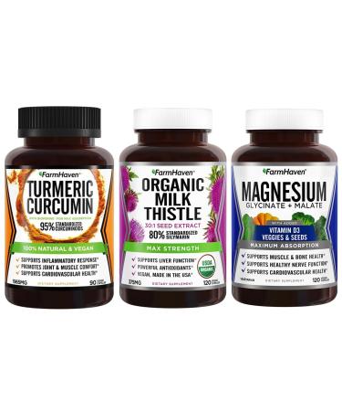 FarmHaven Milk Thistle Capsules + Turmeric Curcumin with BioPerine Black Pepper Magnesium Glycinate & Malate