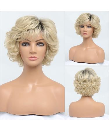 BESTUNG 613 Blonde Short Curly Wavy Ladies Wig with Hair Bangs For Middle-Aged Women 100% Imported Premium Synthetic Fashion Blonde Hair Wigs for Women (613 Blonde) 2 Count (Pack of 1) 613 Blonde - Buy Online on GoSupps.com