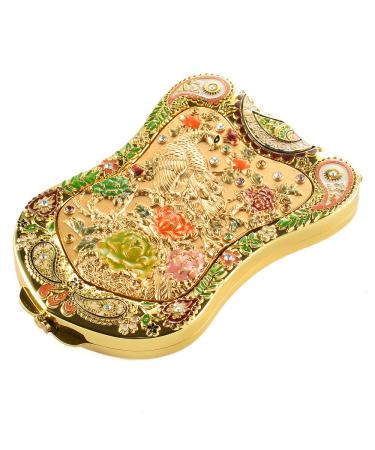 Jinvun Antique-Like Gold Peacock Compact Mirror: Durable Travel Purse Makeup Mirror with Luxury Vintage Design  Shield Shape  Magnification & Clear Reflection-Unique Jewellery Gift