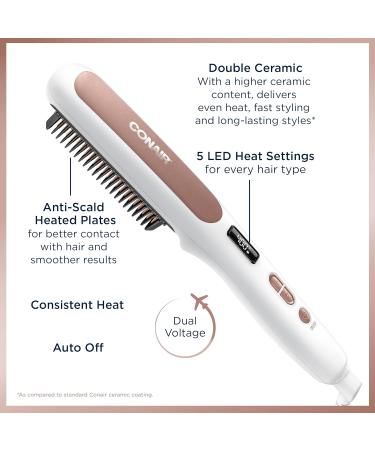 Conair Double Ceramic Straightening Brush - Heated Hair Brush for Smooth Shiny Hair | V-Shaped Bristles | International Shipping Available - Buy Online on GoSupps.com