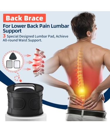 Buy Back Bandage for Men & Women | Lower Back Support Belt with 3 Lumbar Pads - Pain Relief for Herniated Disc Sciatica & Scoliosis | Stylish Black Large Size - Buy Online on GoSupps.com