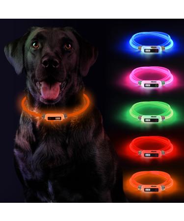 Luminous collar dog Yordawn Led dog collar usb rechargeable waterproof length adjustable pet safety collar power display 3 lighting modes for small medium -sized dogs and cats orange