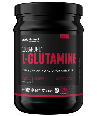 Body Attack 100% Pure L -Glutamine - 2x400g - Made in Germany - Micronized high -dose L -glutamine powder vegan gluten -free laboratory -checked product of the Cologne list without genetic engineering or additives 2 x 400g