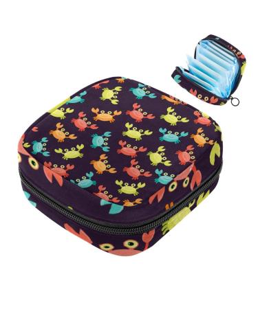 Menstrual Bag Zipper Ladies Napkin Pouch Tampons Collection Bag for Women and Girls (Color Crab Pattern)