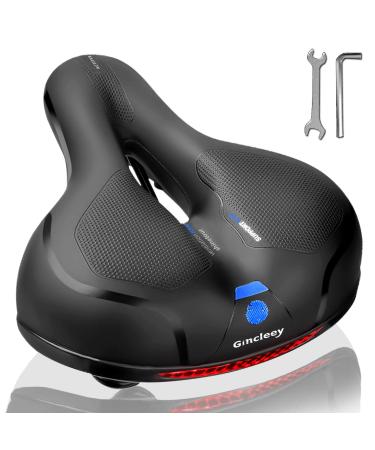 Gincleey Comfort Bike Seat for Women Men,Wide Bicycle Saddle Replacement Memory Foam Padded Soft Bike Cushion with Dual Shock Absorbing Universal Fit for Indoor/Outdoor Bikes with Reflect A-Blue