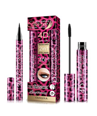 4D Silk Fiber Lash Mascara Long Lasting Waterproof Mascara Curly and Warped Mascara Mascara and Eyeliner Set Mascara Black Durable Waterproof Eyeliner eyeliner black (2 in 1 set)