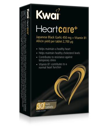 Kwai Heartcare+ fermented Japanese Black Garlic | garlic capsules odourless & Vitamin B1 I healthy cholesterol levels and a healthy heart rich in antioxidants | 450mg garlic per tablet | 30 tablets