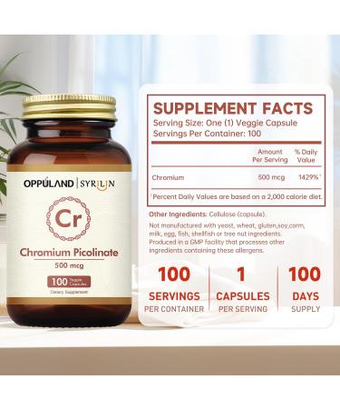 Chromium Picolinate 500 mcg Chromium Supplements Non-GMO Gluten Free 100 Veg Capsules - Buy Online on GoSupps.com