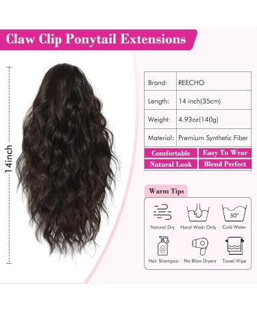 REECHO 14 Ponytail Extension Synthetic Hairpiece | Claw Clip | Soft Wavy Curly | Clip in Hair Extensions for Women | Daily Party HP002 | Black Brown 14 Inch 140g - Buy Online on GoSupps.com