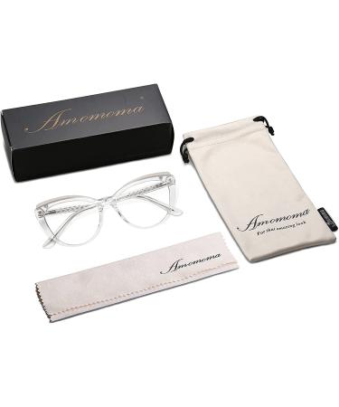 AMOMOMA Cat Eye TR90 Blue Light Blocking Reading Glasses for Women - Stylish Computer Readers 1.5 2.0 - AM6043 C2 Crystal - Buy Online on GoSupps.com