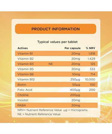 Healthspan High Strength Vitamin B Complex (120 Tablets) - Supports Brain, Heart & Immune Health | Vegan Formula with Choline | Reduce Fatigue - Buy Online on GoSupps.com