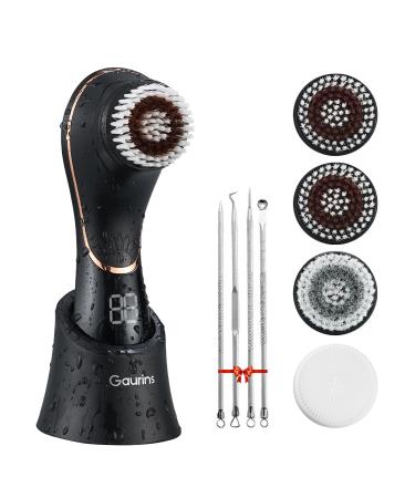 Facial Cleansing Brush Face Scrubber Exfoliator Rechargeable IPX7 Waterproof Electric Spin Cleanser Device for Exfoliating Massaging and Deep Cleansing Removing Blackhead Face Massaging Black & Rose Gold