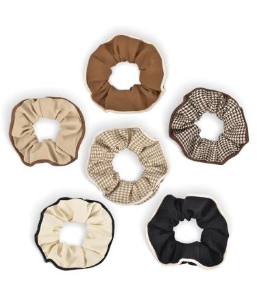 Yonchic 6-Piece Retro Fabric Elastic Hair Ties Casual Elegant Style Scrunchies Girls Ponytail Holders Multicolor Fashion Rubber Bands Hair Accessories No Damage for Women