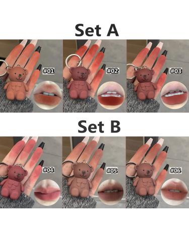 2 in 1 Keychain Bear Lipstick Set A - 3Pcs Mist Matte Velvet Long Lasting Lipsticks | Waterproof Beauty Makeup Lip Stick - Buy Online on GoSupps.com