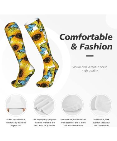 Watercolor Sunflower & Blue Butterfly Compression Socks for Men & Women | 15-20 mmHg Support for Running & Cycling - Buy Online on GoSupps.com