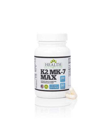 Health As It Ought To Be Vitamin K2 MK-7 MAX REFORMULATED Extra Strength 300mcg Per Capsule. 60 Capsules. Soy Free. Proven Bioavailability and Safety.
