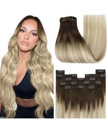 Youngsee real hair extensions clip balayage clip in extensions real hair brown blonde blond 35cm extensions clip in real hair thick hair extensions real hair clip in hair extensions clip in 120g 7pcs #4/14/60