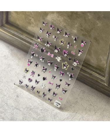 Cute Ku-romi Nail Stickers - 3 Sheets, 5D Self-Adhesive Art Supplies for Women, Girls, Kids - Kawaii Designer Manicure Decoration - 150+ Decals - Buy Online on GoSupps.com
