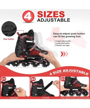 Caroma Adjustable Inline Skates with Light Up Wheels - Red Medium - Big Kid Size | Outdoor & Indoor Roller Blades for Kids, Youth, and Adults - Beginner Friendly - Buy Online on GoSupps.com