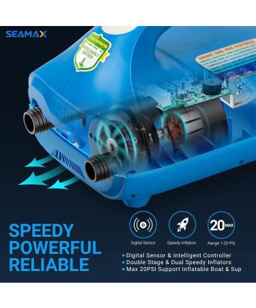 Seamax SUP Electric Air Pump for Inflatable Paddle Board | Max 20 PSI | Pro Edition with Temperature Sensor & Voltage Meter - Buy Online on GoSupps.com
