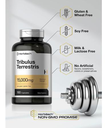 Tribulus Terrestris 15000mg for Men | 180 Capsules | Non-GMO, Gluten Free Extract by Horbaach - Buy Online on GoSupps.com