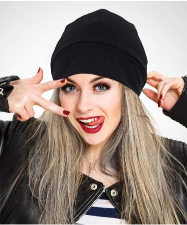 Silk Bonnet Sleep Cap - Soft & Comfortable Satin Sleeping Cap for Women and Men - Large Beanie Hat for Natural Curly Hair Protection - Black - Buy Online on GoSupps.com