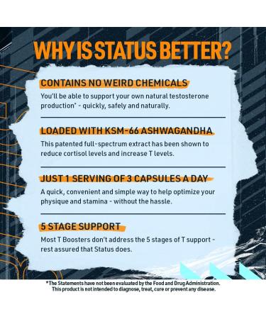 Blue Star Nutraceuticals Status Testosterone Booster for Men | Natural Test Support with KSM 66 Ashwagandha - Boost Stamina Muscle Growth & Energy - 90 Veggie Capsules - Buy Online on GoSupps.com