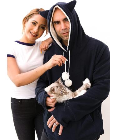 KangaKitty Hoodie Pet Holder Cat Dog Large Pouch Pocket Carriers Pullover Sweatshirt Kangaroo Pocket Small Animals Hoody Women Men Large Blue - Buy Online on GoSupps.com